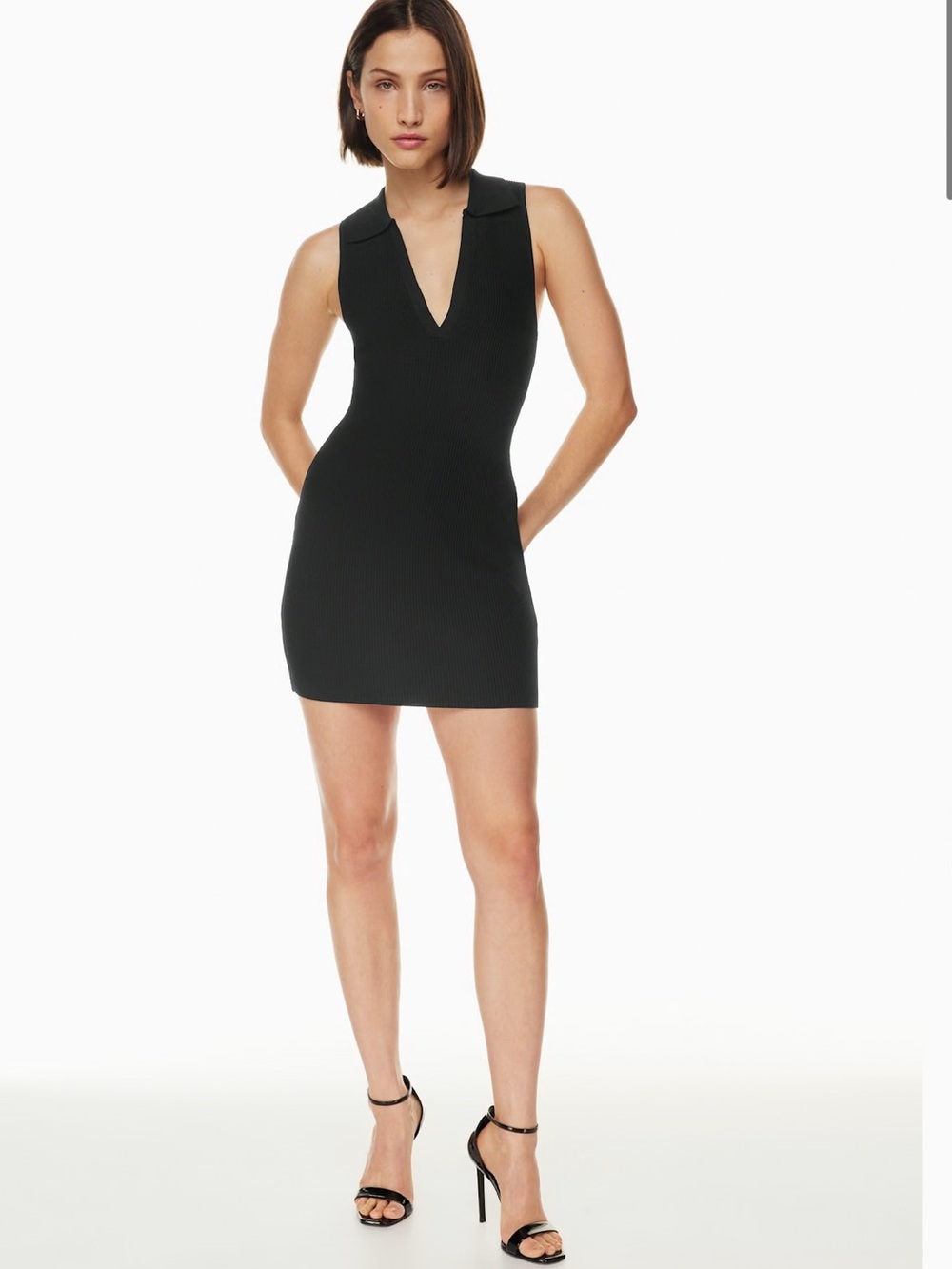 Aritzia Babaton SculptKnit Polo Dress Large Ribbed Bodycon Sleeveless B18